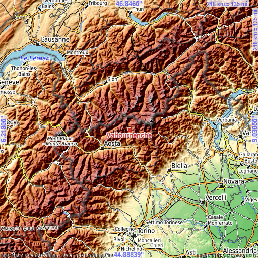 Topographic map of Valtournenche