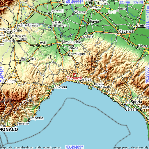 Topographic map of Ceranesi