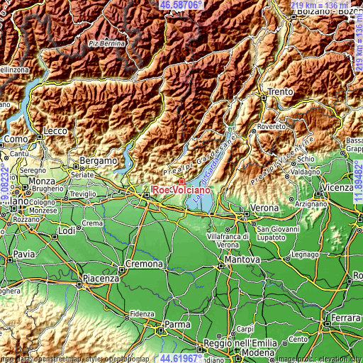 Topographic map of Roè Volciano