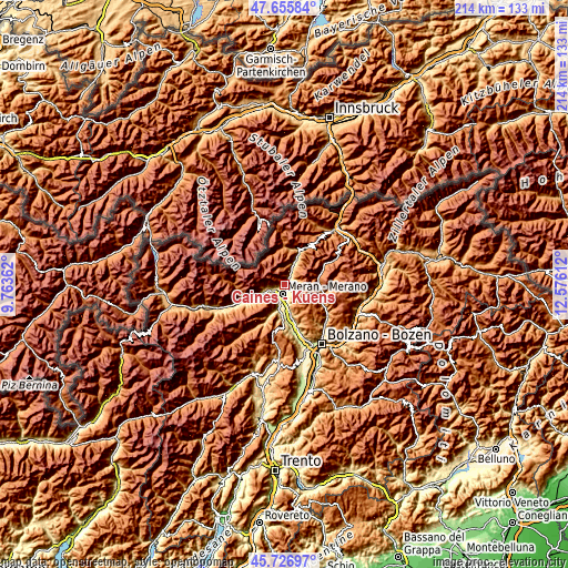 Topographic map of Caines - Kuens