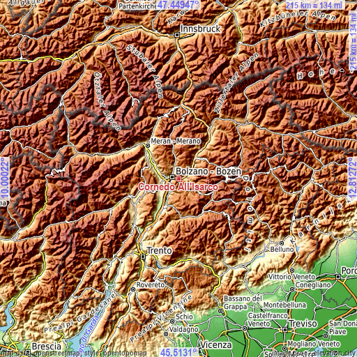 Topographic map of Cornedo All'Isarco