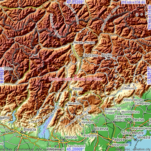 Topographic map of Cortina sulla Strada del Vino