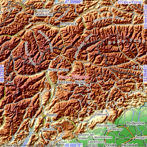 Topographic map of Funes - Villnoess