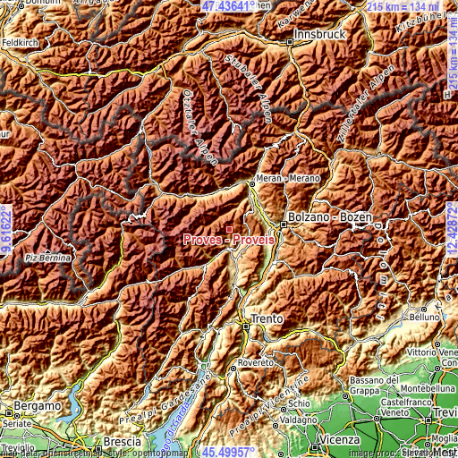 Topographic map of Proves - Proveis