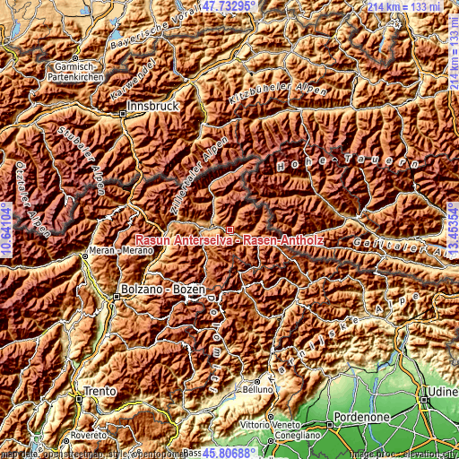 Topographic map of Rasun Anterselva - Rasen-Antholz