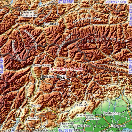 Topographic map of San Martino in Badia