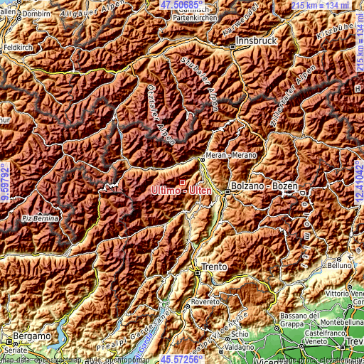 Topographic map of Ultimo - Ulten