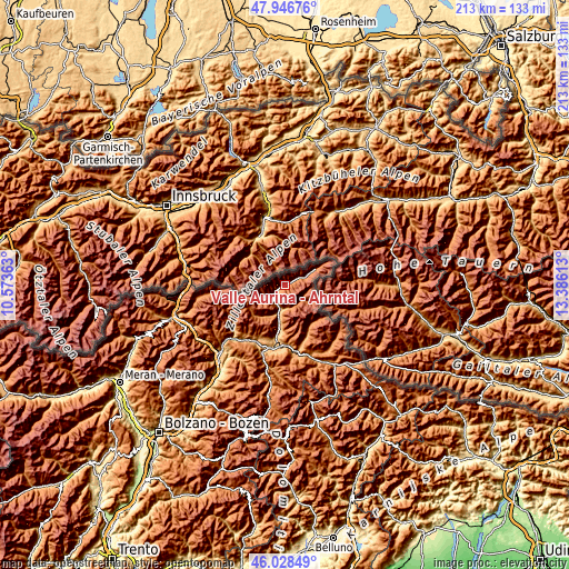 Topographic map of Valle Aurina - Ahrntal