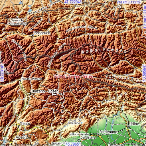 Topographic map of Valle di Casies - Gsies