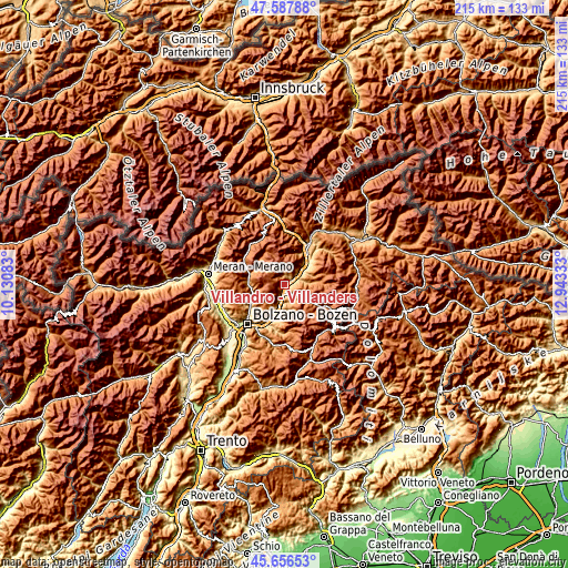 Topographic map of Villandro - Villanders