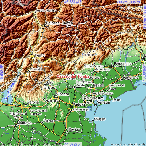 Topographic map of Cavaso del Tomba