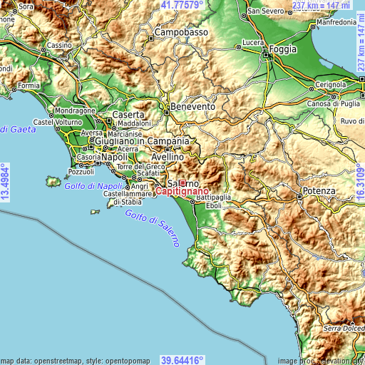 Topographic map of Capitignano