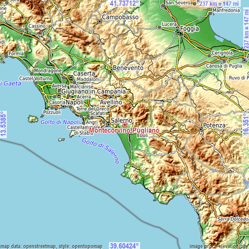 Topographic map of Montecorvino Pugliano