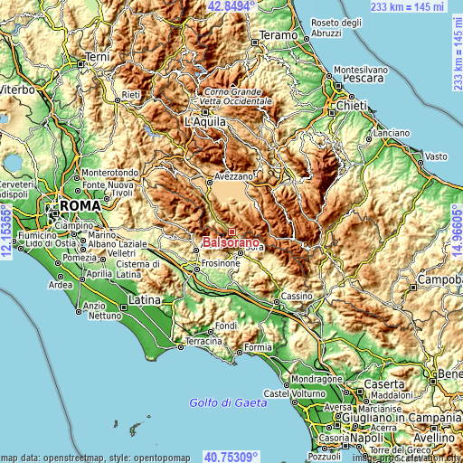 Topographic map of Balsorano