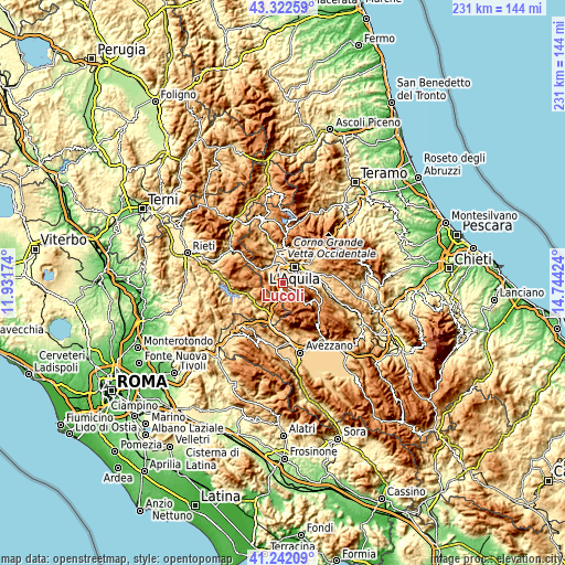 Topographic map of Lucoli