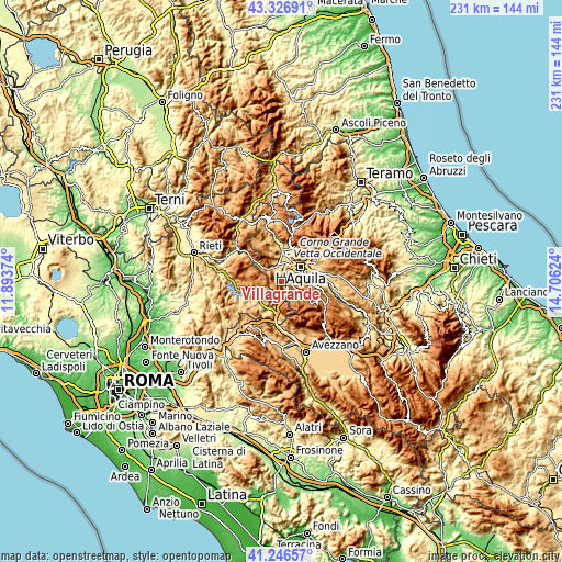 Topographic map of Villagrande