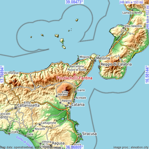 Topographic map of Fondachelli-Fantina