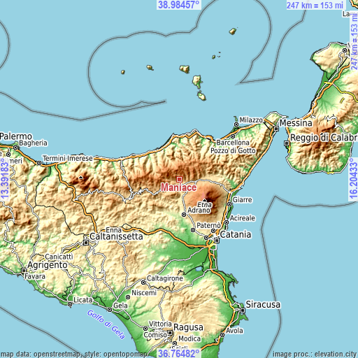 Topographic map of Maniace