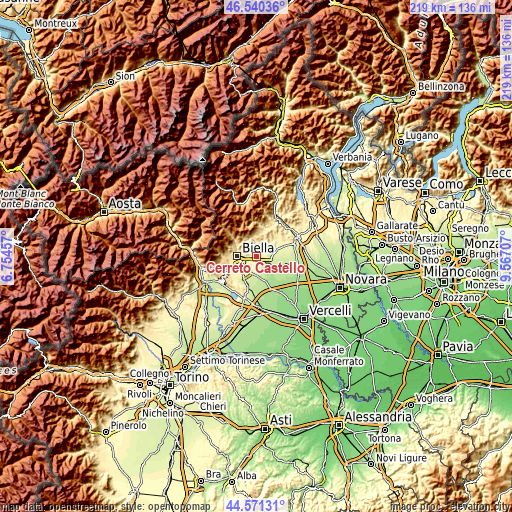 Topographic map of Cerreto Castello