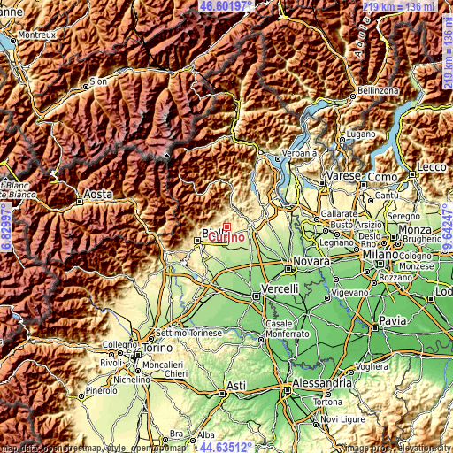 Topographic map of Curino