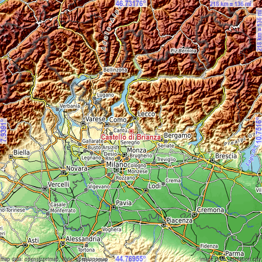 Topographic map of Castello di Brianza