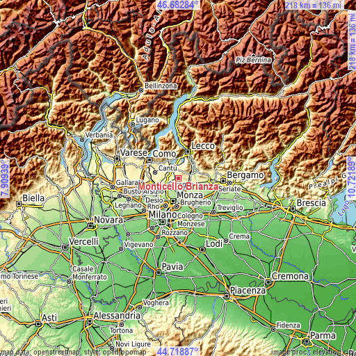 Topographic map of Monticello Brianza