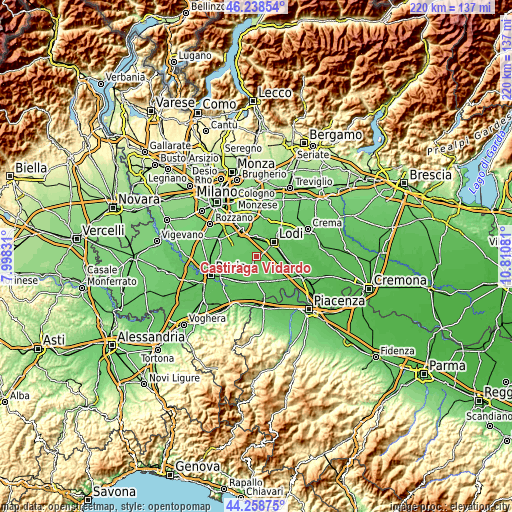 Topographic map of Castiraga Vidardo