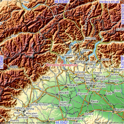 Topographic map of Brovello-Carpugnino