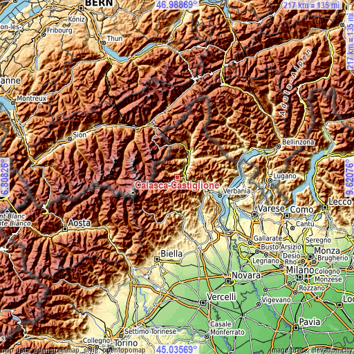 Topographic map of Calasca-Castiglione