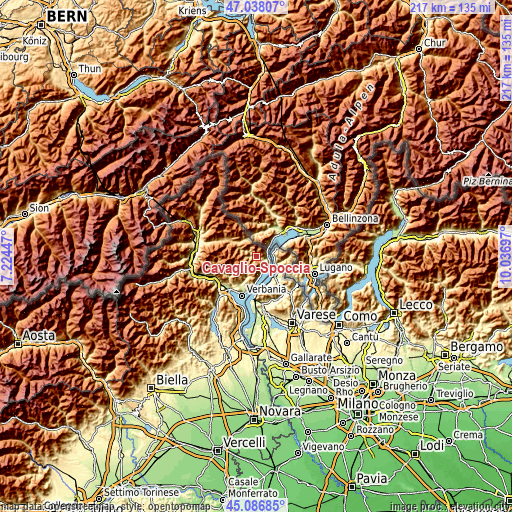 Topographic map of Cavaglio-Spoccia