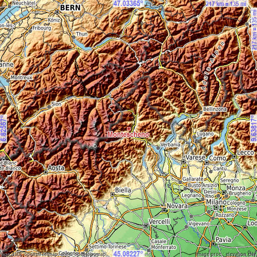 Topographic map of Montescheno