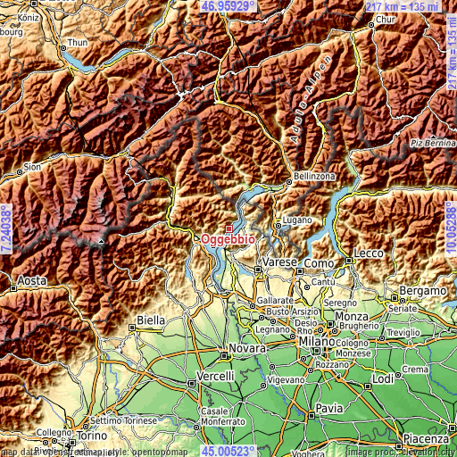 Topographic map of Oggebbio