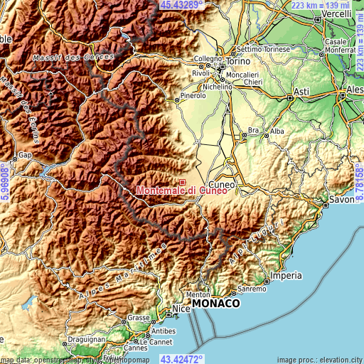 Topographic map of Montemale di Cuneo