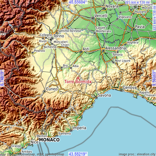 Topographic map of Torre Bormida