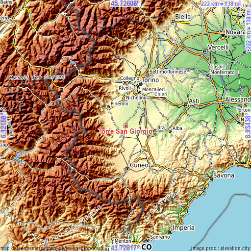 Topographic map of Torre San Giorgio