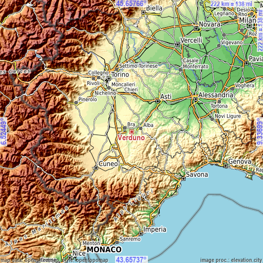 Topographic map of Verduno