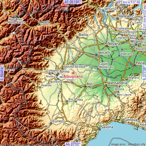 Topographic map of Albugnano