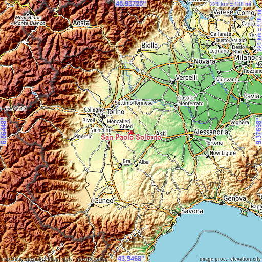 Topographic map of San Paolo Solbrito