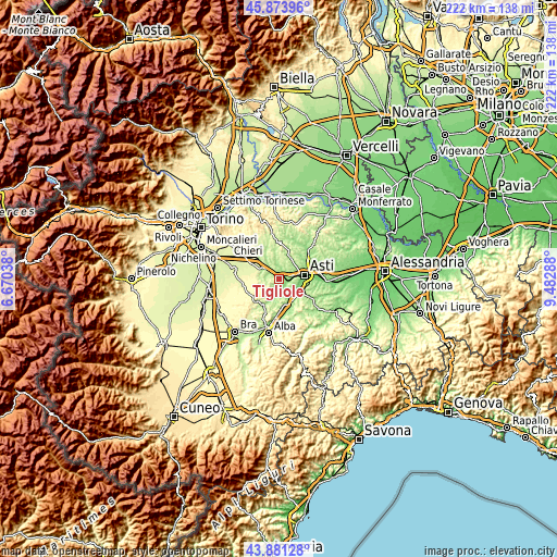 Topographic map of Tigliole