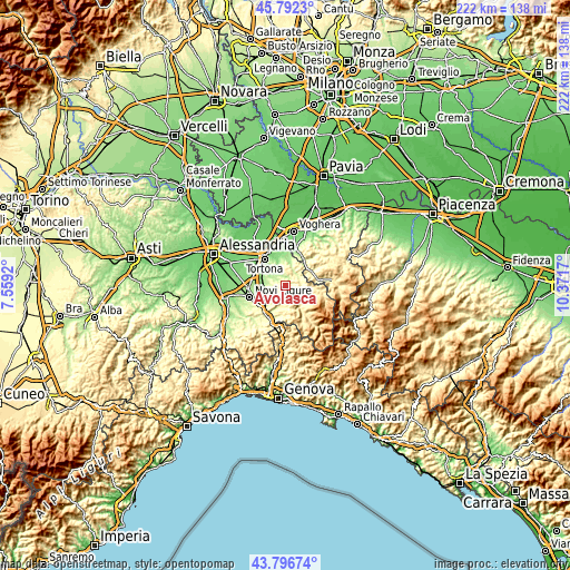 Topographic map of Avolasca