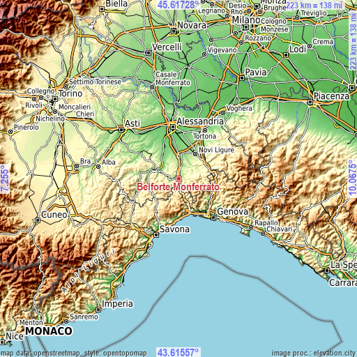 Topographic map of Belforte Monferrato