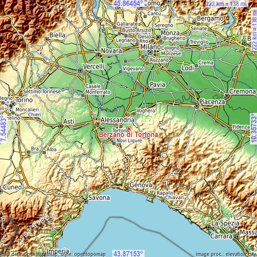 Topographic map of Berzano di Tortona