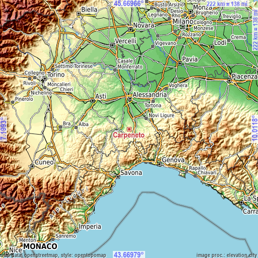 Topographic map of Carpeneto