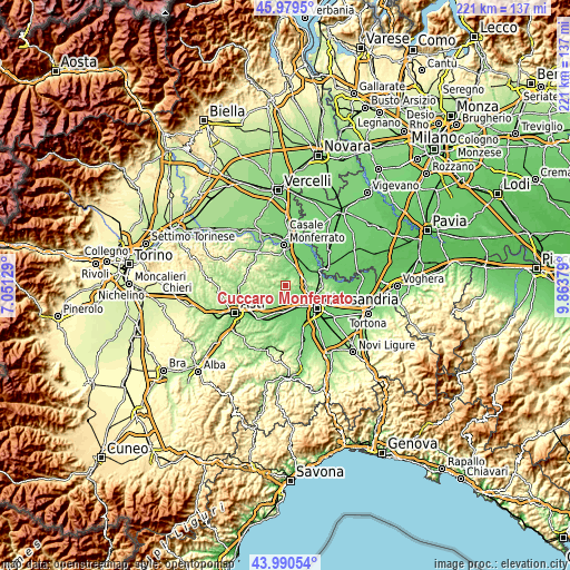 Topographic map of Cuccaro Monferrato