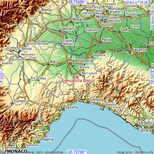 Topographic map of Francavilla Bisio