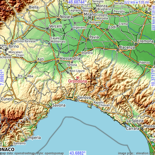 Topographic map of Grondona