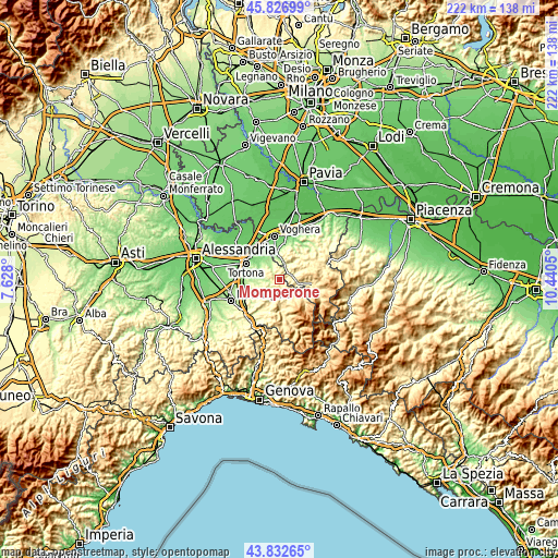 Topographic map of Momperone