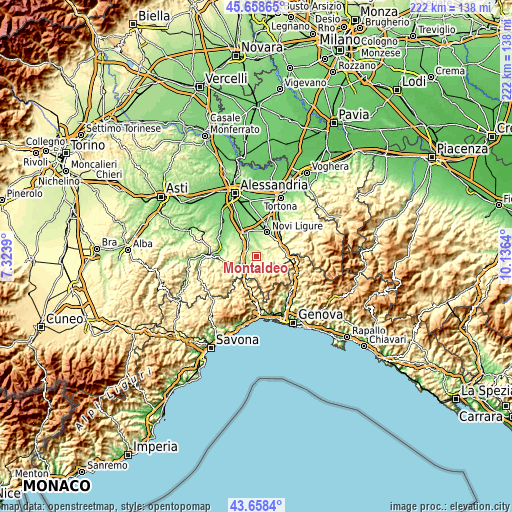 Topographic map of Montaldeo