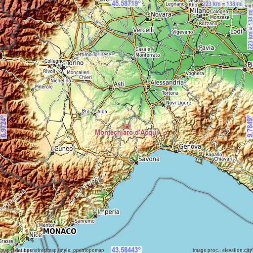 Topographic map of Montechiaro d'Acqui