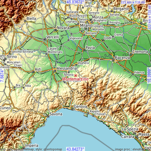 Topographic map of Montemarzino